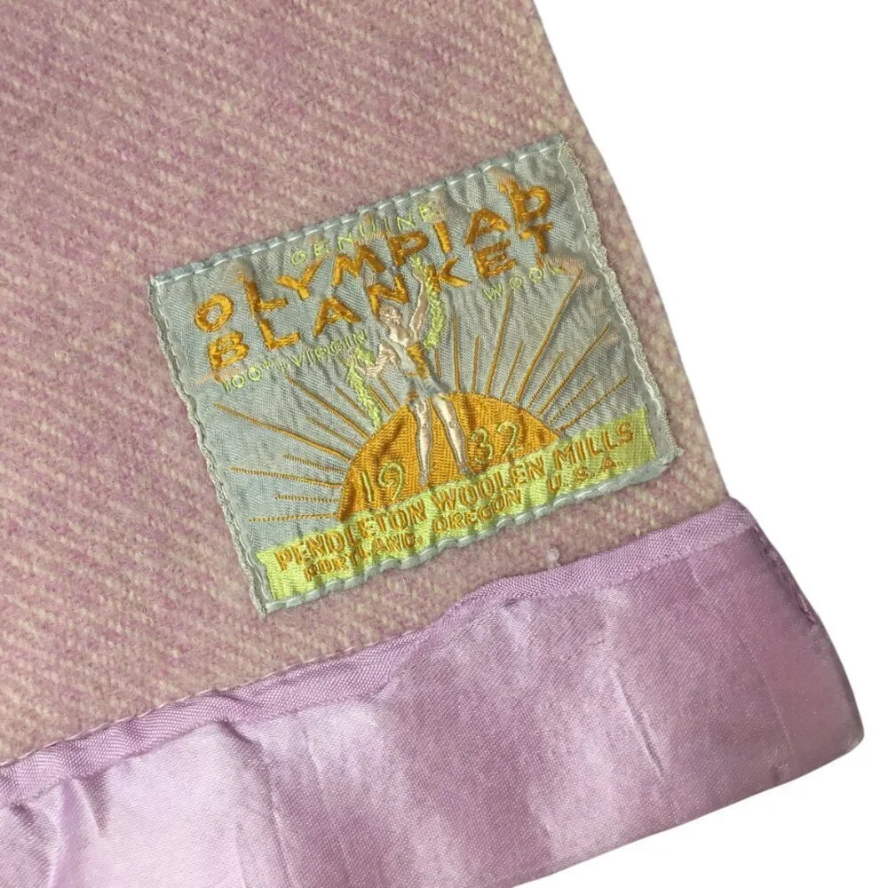 Olympiad Blanket Pendleton 1932 Olympics Stripe Satin 100% Virgin Wool Lilac LA